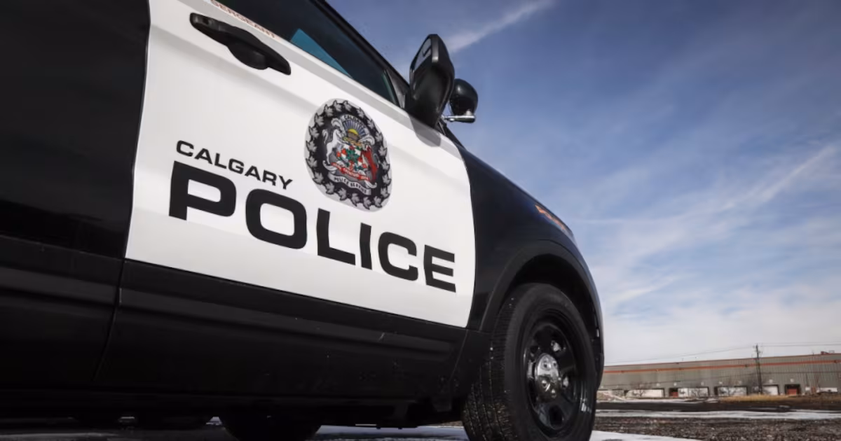 Police vehicles at Calgary Police Service headquarters in Calgary on Thursday, April 9, 2020. (THE CANADIAN PRESS/Jeff McIntosh)