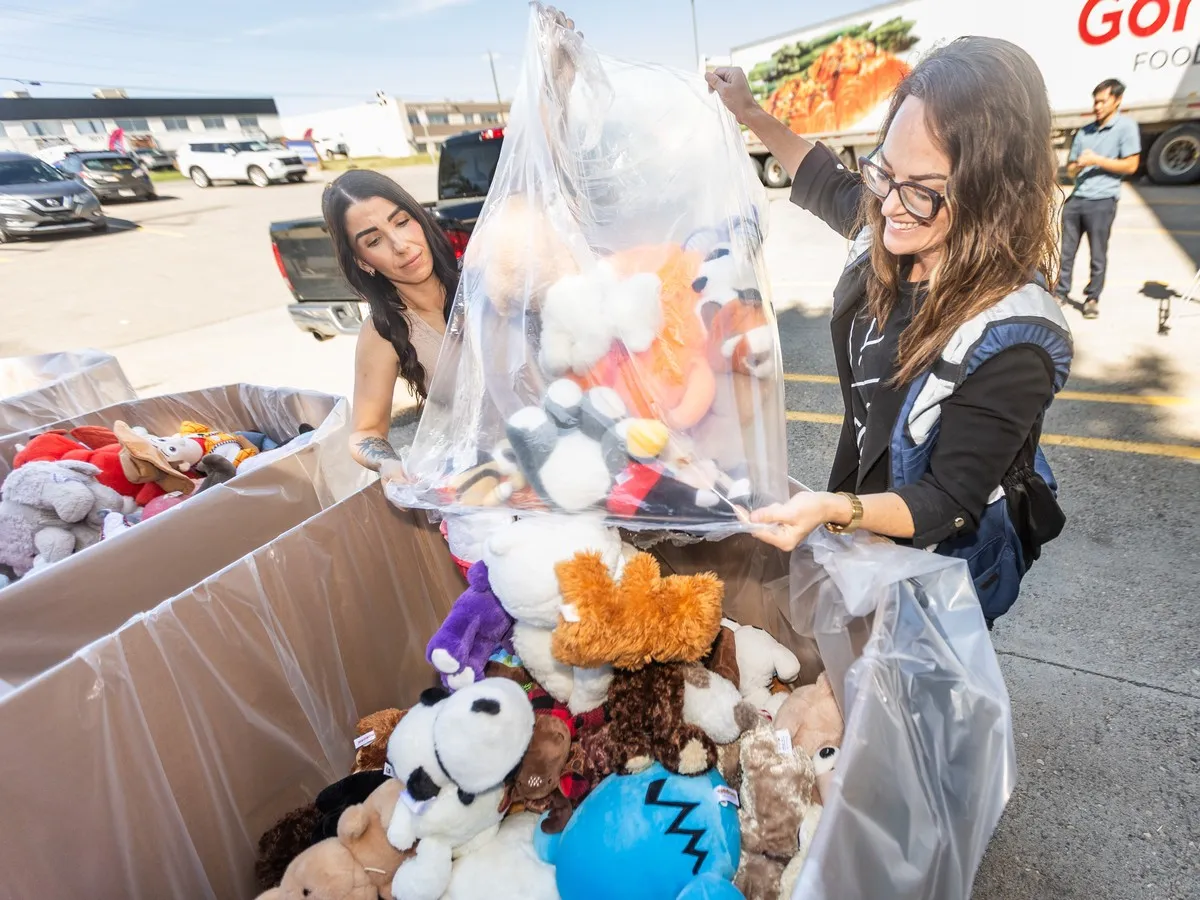 Stuffed animals donated to Calgary Food Bank from Parker Wells memorials