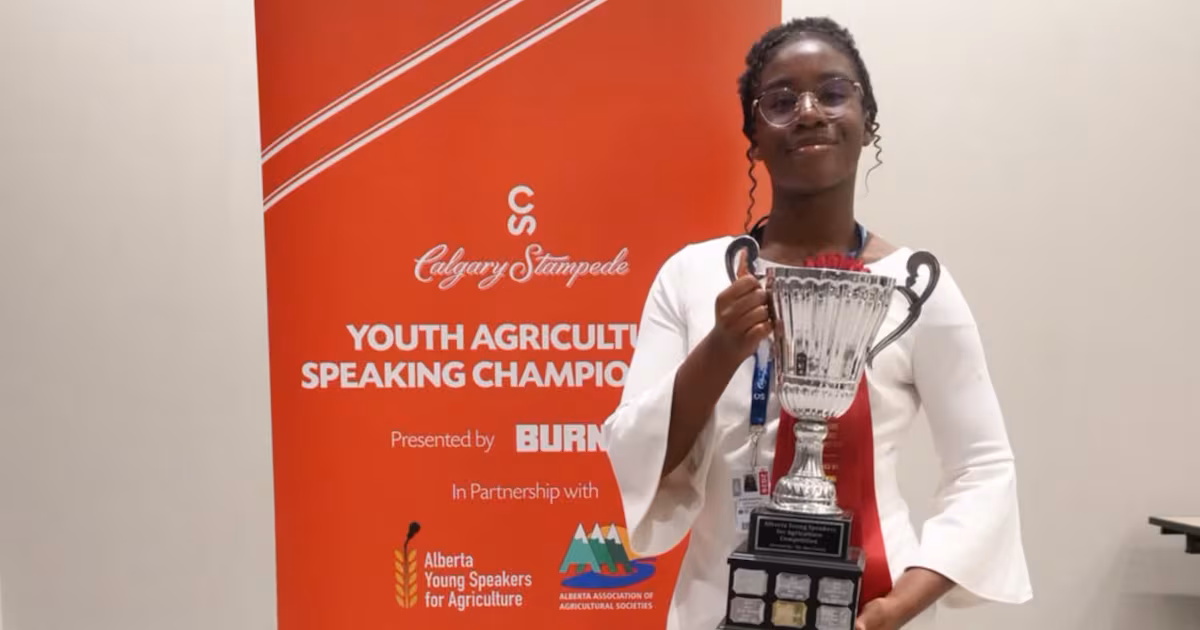 Ariella Enechukwu, 13, won the junior division at the Calgary Stampede Youth Agriculture Speaking Championships (Courtesy: Josephine Enechukwu)